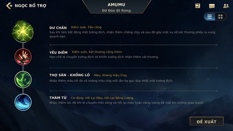 Bảng ngọc bổ trợ Amumu