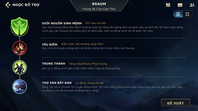 Bảng ngọc bổ trợ Braum