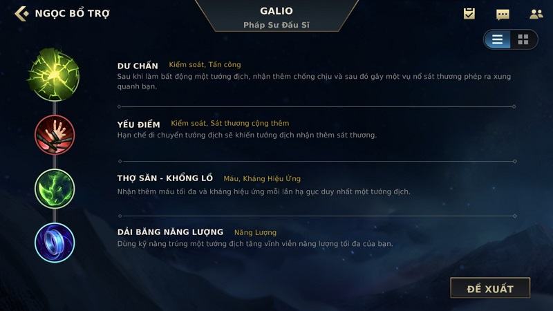Bảng ngọc bổ trợ Galio