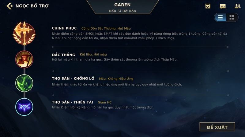 Bảng ngọc bổ trợ Garen