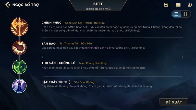 Bảng ngọc bổ trợ Sett