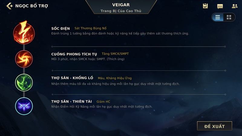 Bảng ngọc bổ trợ Veigar