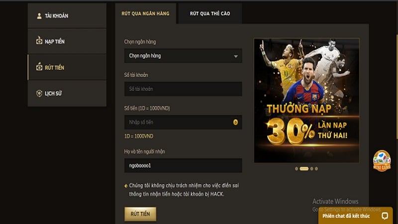 Anh em cần nhập số tiền và các thông tin cần thiết theo yêu cầu